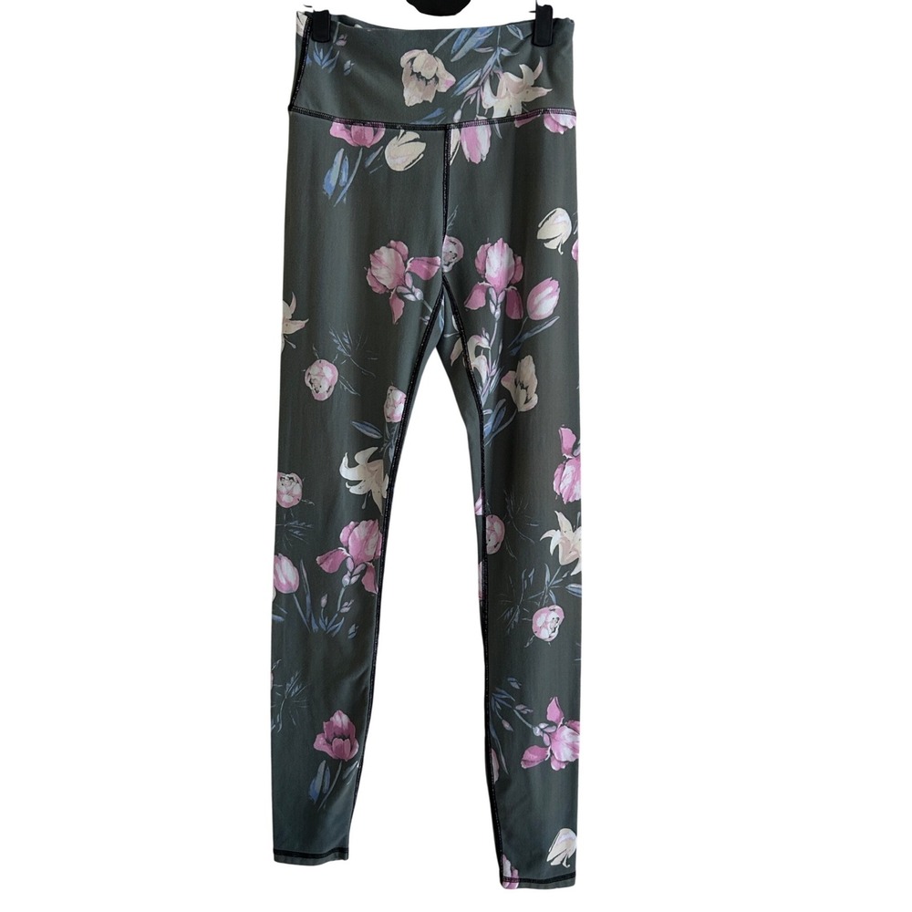 Spiritual Gangster Womens Floral Tulip High Waist Yoga Leggings Olive Green XS